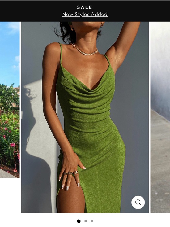 jaus Dresses & Skirts - Olive Green Cowl Midi Dress with Side Slit